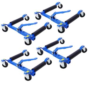 Set of (4) Wheel Dolly Car Skates Vehicle Positioning Hydraulic Tire Jack Ratcheting Foot Pedal Lift, 1,500 lbs., Blue