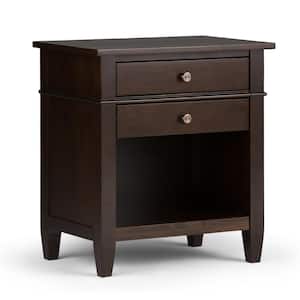 Carlton Solid Wood 24 in. Wide Transitional 2-Drawer Bedside Nightstand Table in Dark Tobacco Brown