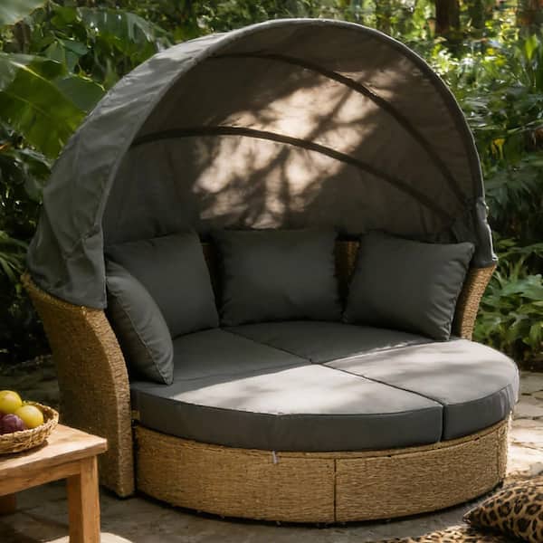 Wicker Outdoor Day Bed with Grey Cushions