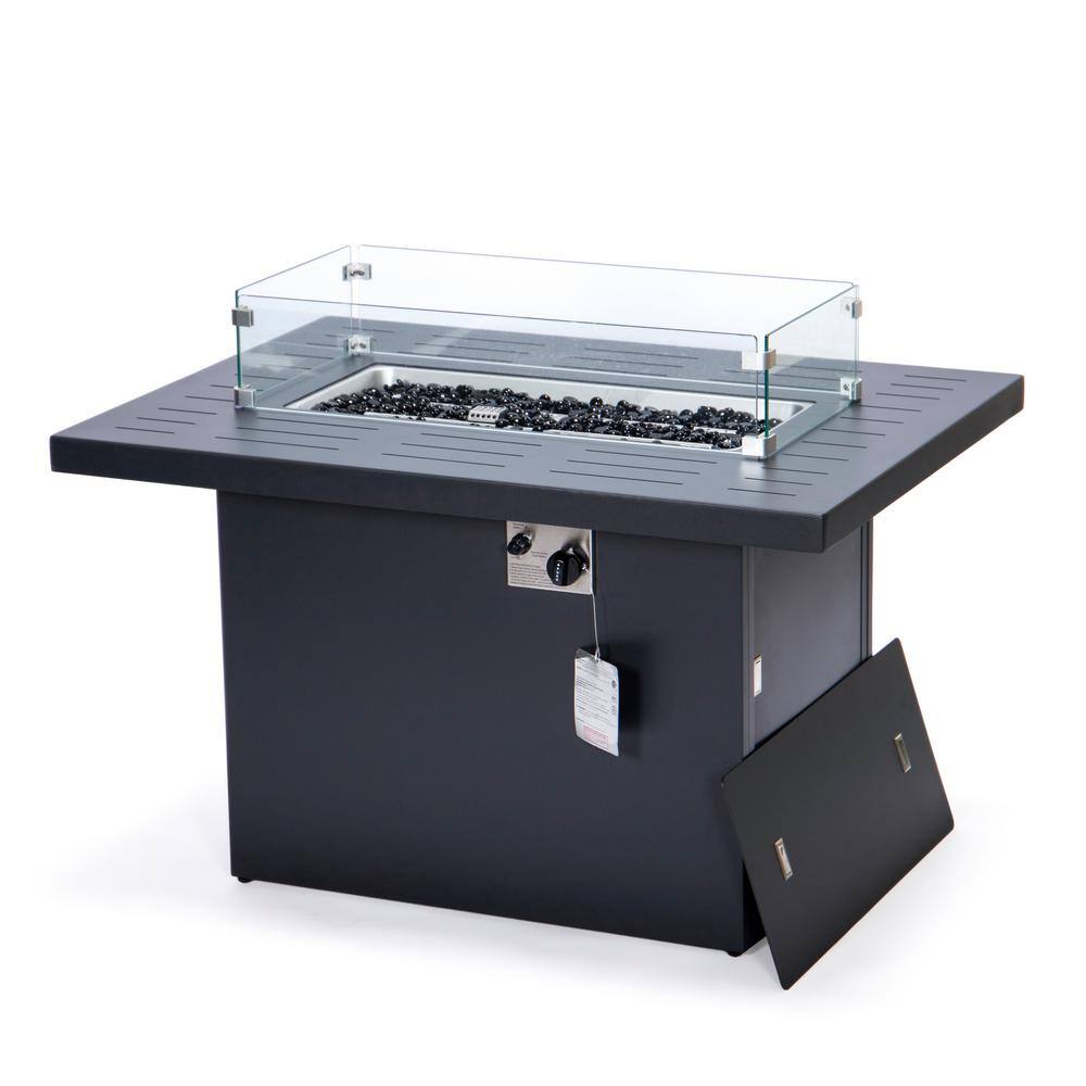 Chelsea Black Aluminum Gas Fire Pit Table with Glass Shield