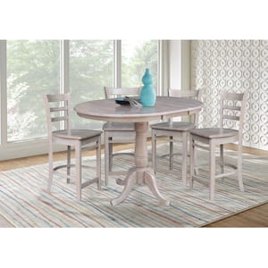 5 PC Set - Taupe Gray Solid Wood 48 in. Ext Table with 4 Side Stools