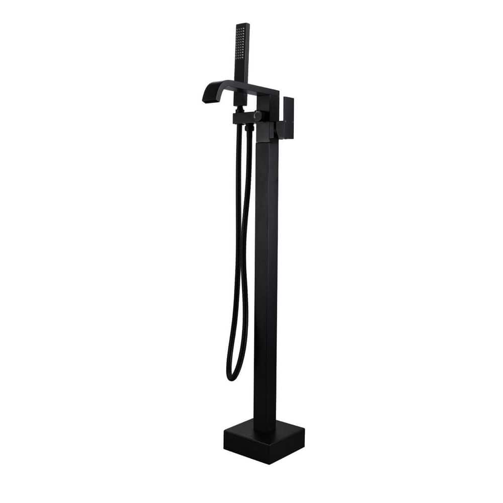 Freestanding Floor Mount Single Handle Bath Tub Filler Faucet with Handheld Shower in Black price history on PriceWatchPro