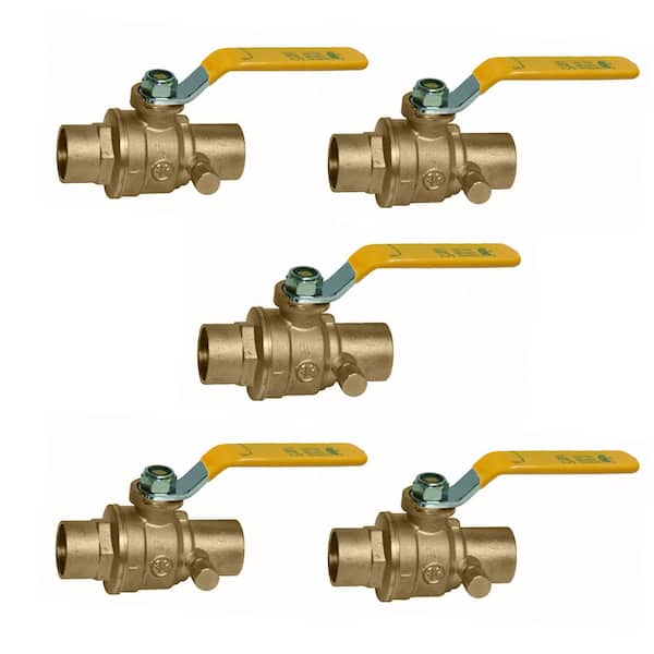 PLUMBFLEX 1 in. SWT x 1 in. SWT Premium Brass Full Port Ball Valve with Drain (5-Pack)