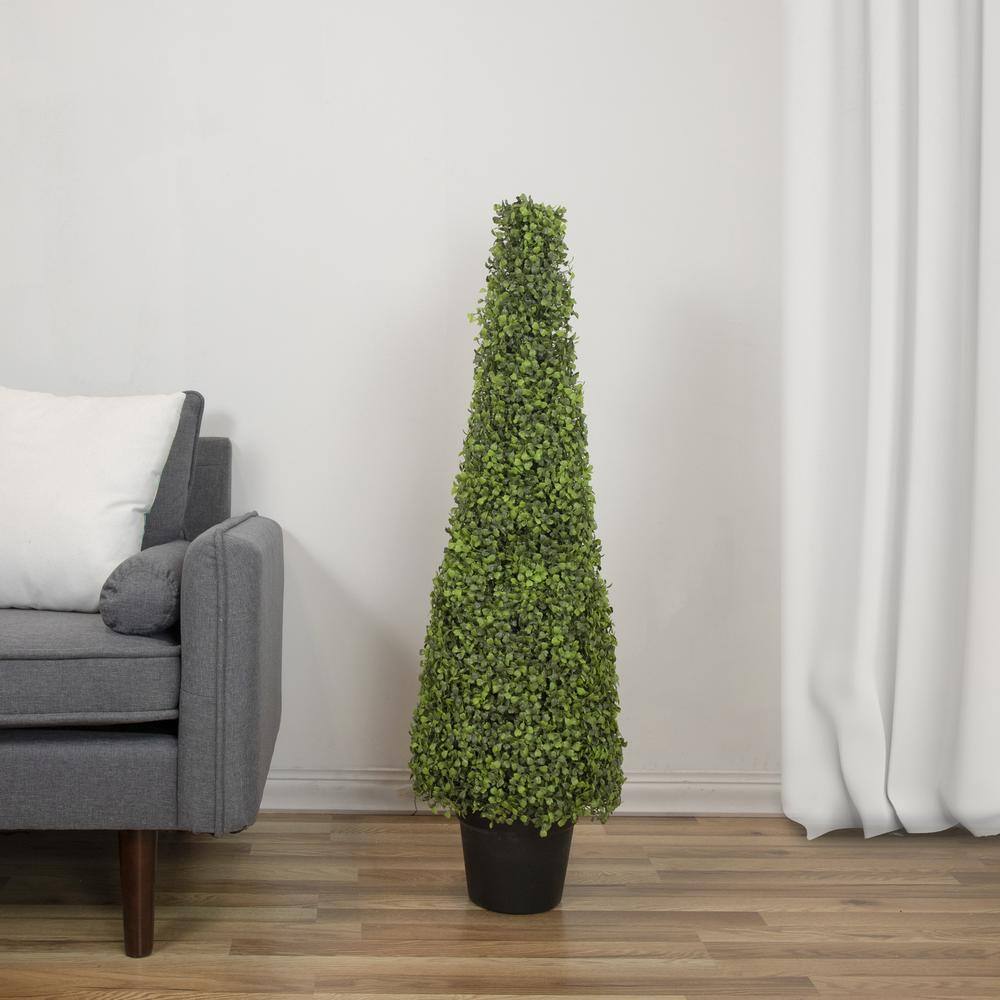 45" Two Tone Green Plastic Boxwood Topiary in Black Pot