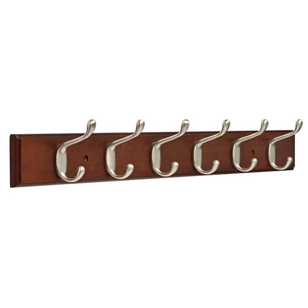 Franklin Brass Napier 26-1/2 in. L, Wood and Zinc 100 lb. Load Capacity Classic Hook Rail, 6 Satin Nickel Hooks (1-Pack)
