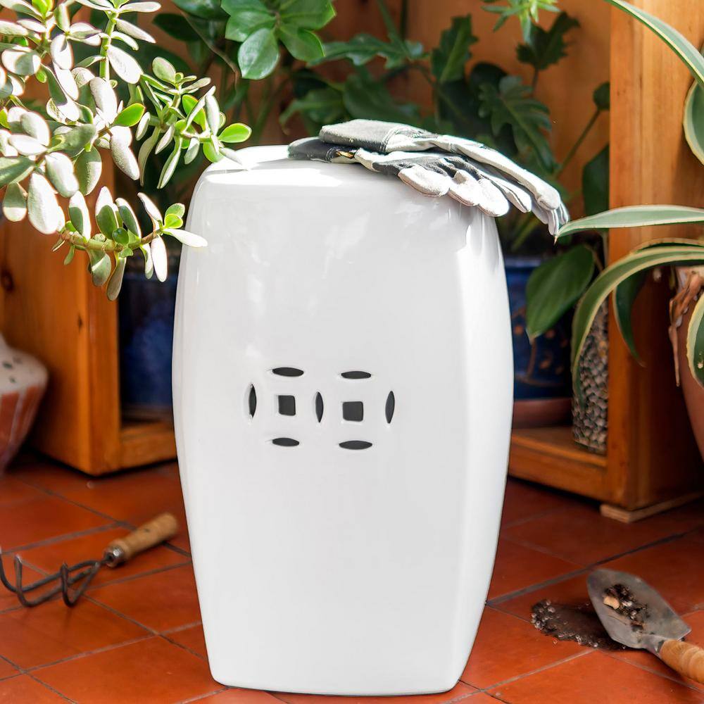 Oriental Furniture White Square Ceramic Garden Stool BWGARDEN2WHT