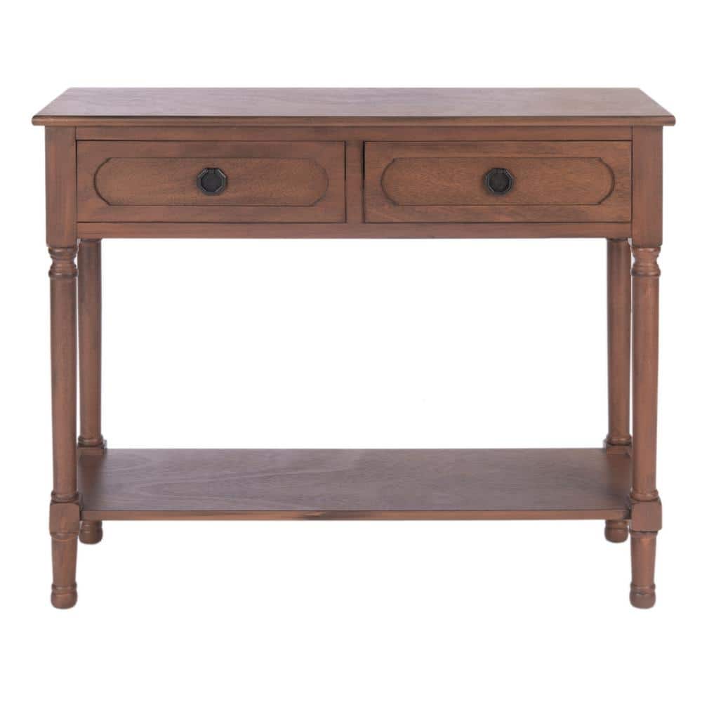 Allura Contemporary French Brown Console Table with Dual Storage Drawers