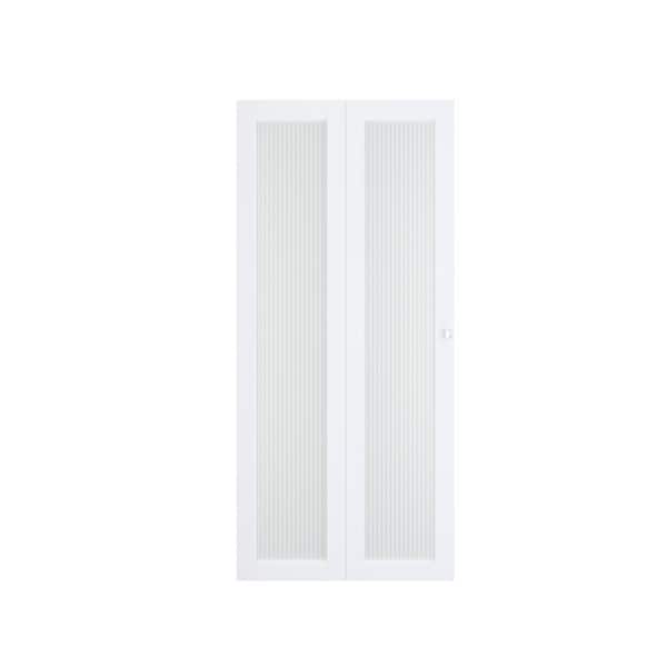 36 in. x 80 in. 1-Panel, Reed Glass, White, Solid Core, MDF, PVC Covering Bi-Fold Door with Hardware Kits