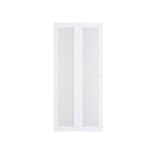 36 in. x 80 in. 1-Panel, Reed Glass, White, Solid Core, MDF, PVC Covering Bi-Fold Door with Hardware Kits