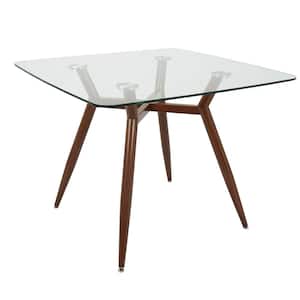 Clara Walnut Metal and Clear Glass Square Dining Table