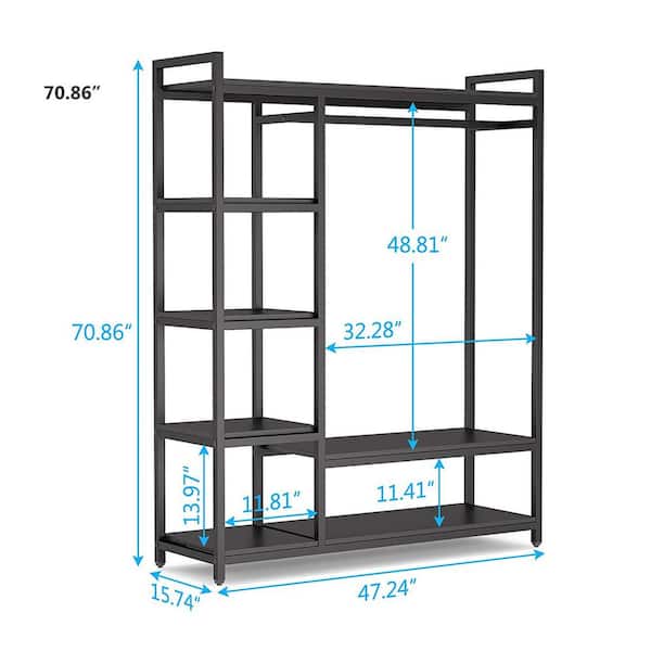 Tribesigns Cynthia Black Garment Rack with Storage Shelves
