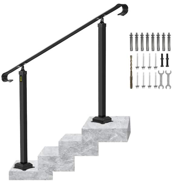 VEVOR Handrails for Outdoor Steps Fit 3 to 5 Steps Outdoor Stair Railing  Wrought Iron Handrail Hand railing for Concrete Steps LTFS1.4MLZFS00001V0 -  The Home Depot