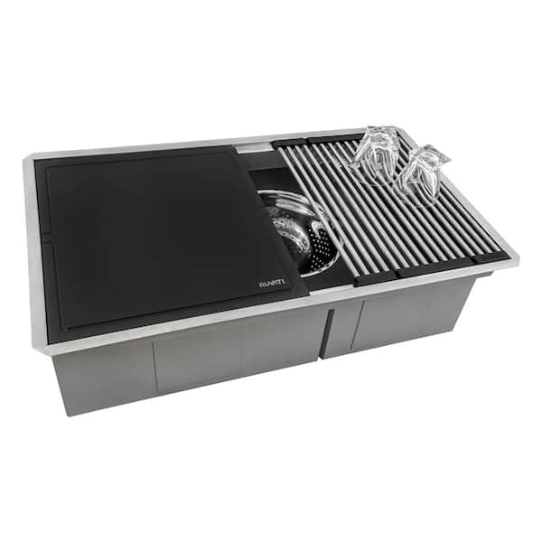Dual Tier Nova 33 in. Undermount Double Bowl 16 Gauge Stainless Steel Kitchen Sink