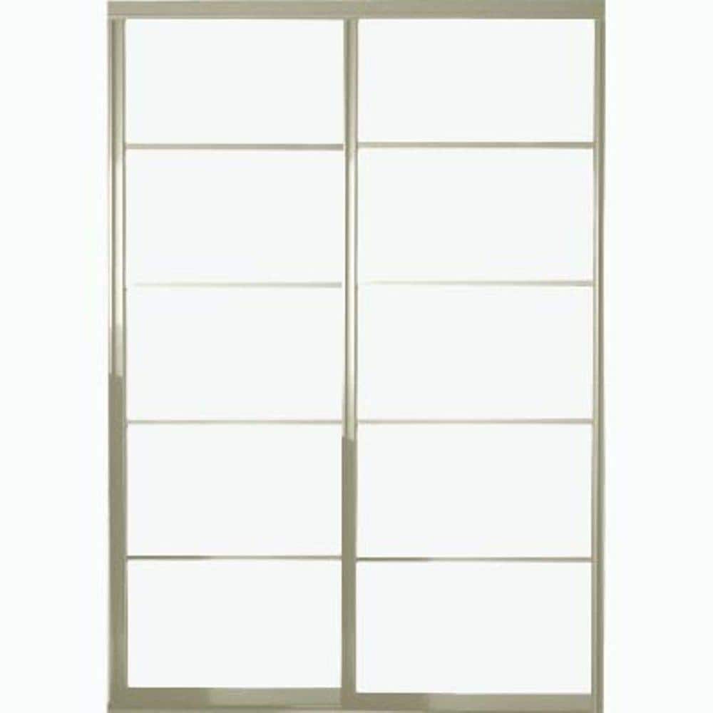 60 in. x 81 in. Silhouette 5-Lite Brushed Nickel Aluminum Frame Mystique Glass Interior Sliding Closet Door price history on PriceWatchPro