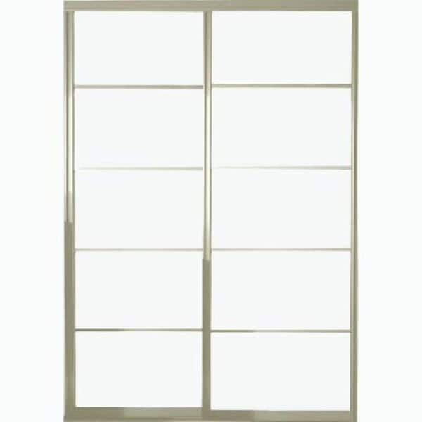 Contractors Wardrobe 60 in. x 96 in. Silhouette 5 Lite Brushed Nickel Aluminum Frame Mystique Glass Interior Sliding Closet Door