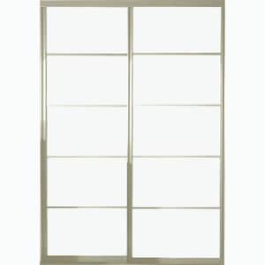 84 in. x 81 in. Silhouette 5 Lite Brushed Nickel Aluminum Frame Mystique Glass Interior Sliding Closet Door