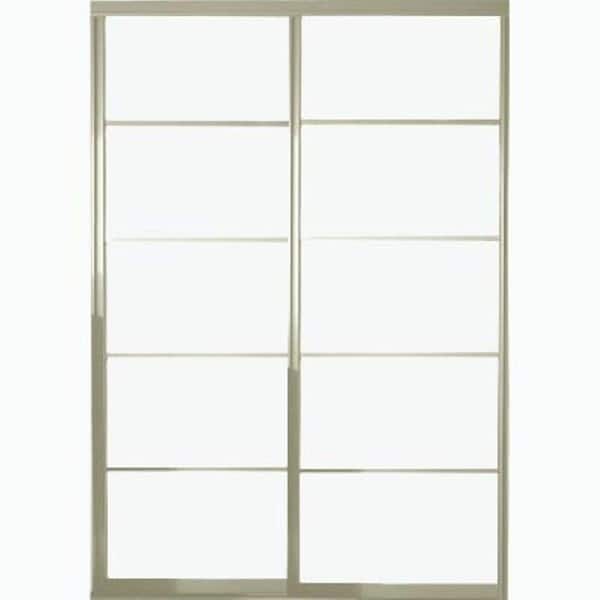 Contractors Wardrobe 84 in. x 81 in. Silhouette 5 Lite Brushed Nickel Aluminum Frame Mystique Glass Interior Sliding Closet Door