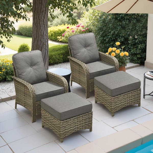 XIZZI Bluebell 4-Pieces Wicker Patio Conversation Seating Sofa Set with Dark Gray Cushions
