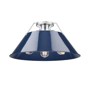 Orwell 18.75 in. 3-Light Chrome and Matte Navy Flush Mount