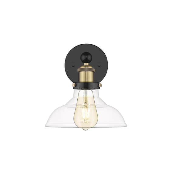 OVE Decors Elgin 8 in. W 1-Light Painted Black Wall Sconce with Glass Shade