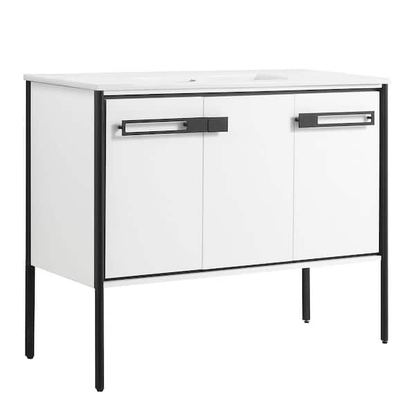 FINE FIXTURES Oakville 42 in. W x 18.32 in. D x 33.5 in. H Bath Vanity in White Matte with White Ceramic Top