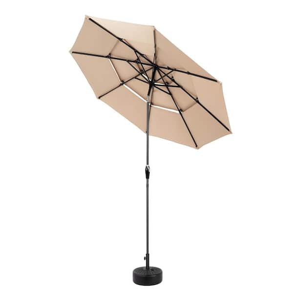 Tunearary 10 ft. Outdoor Patio Khaki Aluminum 3 Tier Auto Tilt Sunshade Patio Umbrella, Base Not Included