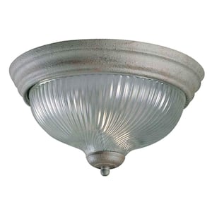 15 in. 3-Light Platinum Rust Indoor Flush Mount with Clear Ribbed Glass Bowl