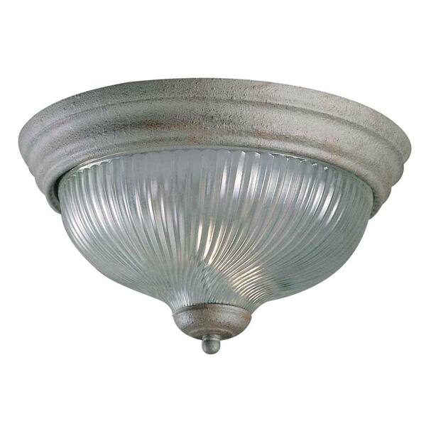 Volume Lighting 15 in. 3-Light Platinum Rust Indoor Flush Mount with Clear Ribbed Glass Bowl
