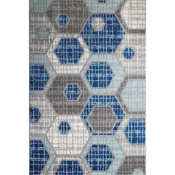 L'Baiet Amoura Blue Geometric 5 ft. x 7 ft. Area Rug