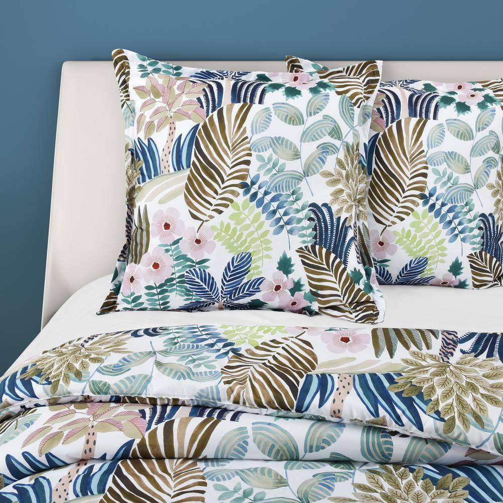 Tropical Foliage Multicolor Polyester Euro Sham