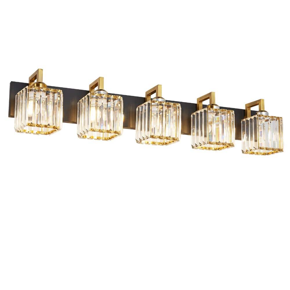 36.22 in.5-Light Clear Glass Black Gold Crystal Wall Light Vanity Lights  Suitable for Bathroom price history on PriceWatchPro