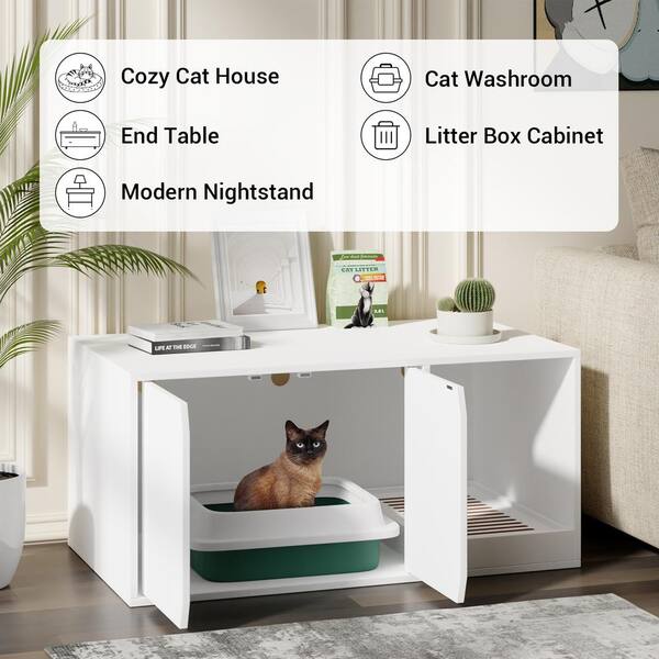 WIAWG 6 in 1 White Cat Hidden Litter Box with Drawer and Shelves, Wood Cat  Litter Box Enclosure Furniture with Litter Catcher Y-THD-180113-02 - The  Home Depot
