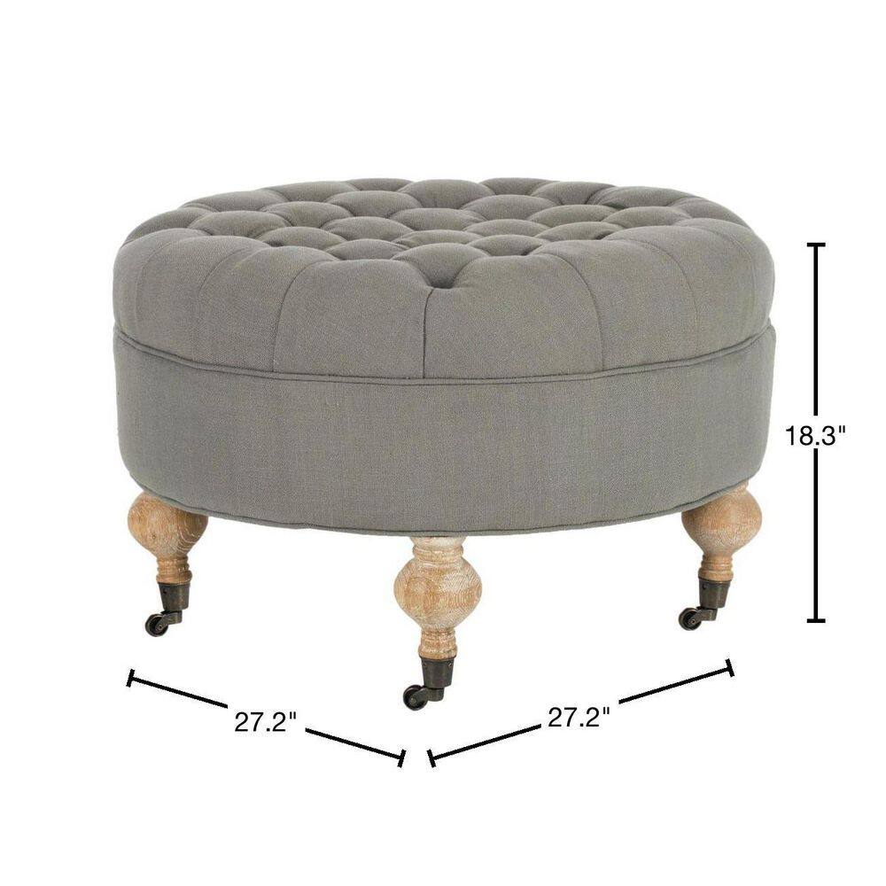 Clara Transitional Granite Grey Tufted Round Ottoman
