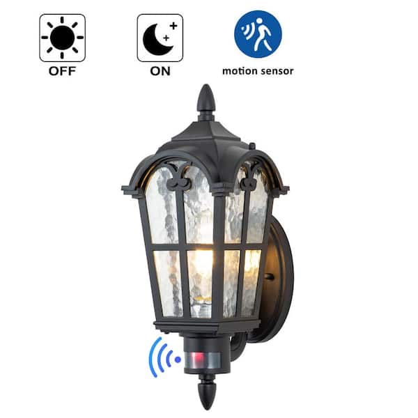 C Cattleya Matte Black Motion Sensing Dusk to Dawn Outdoor Wall Lantern Sconce with Clear Water Glass