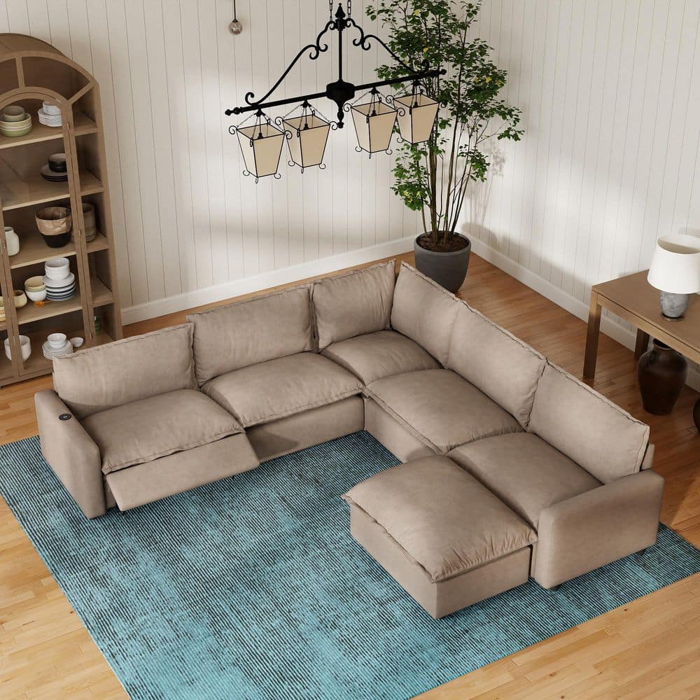 Power Recliner Couch, 107 in. Square Arm 6-Piece Linen ModularMotion Sectional Sofa with Heating, USB Ports in. Khaki price history on PriceWatchPro
