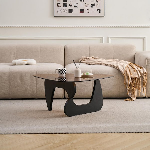 Maria Modern 43.3 in. Black and Brown Triangle Glass Farmhouse Coffee Table with MDF Base