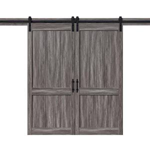 Dorian 36 in. x 84 in. Textured Aged Wood Double Sliding Barn Door with Solid Core and U-Shape Soft Close Hardware Kit