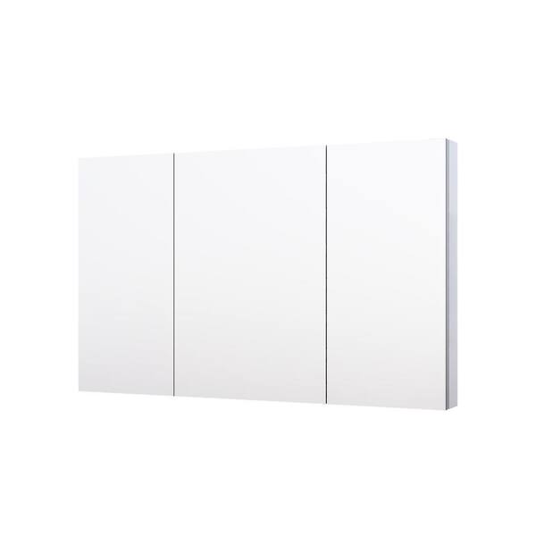 ROSA 48 in. W x 30 in. H Rectangular Aluminum Tri-View Medicine Cabinet with Mirror, Blum Hinge, Adjustable Shelves