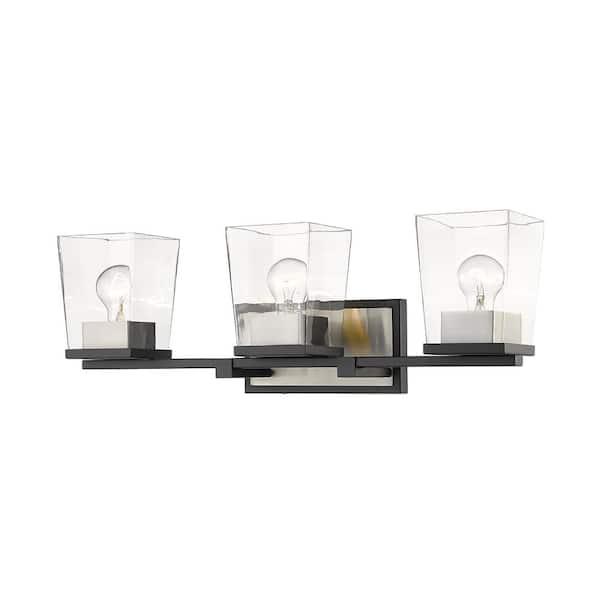 Unbranded Bleeker Street 25 in. 3-Light Matte Black and Brushed Nickel Vanity Light with Clear Glass