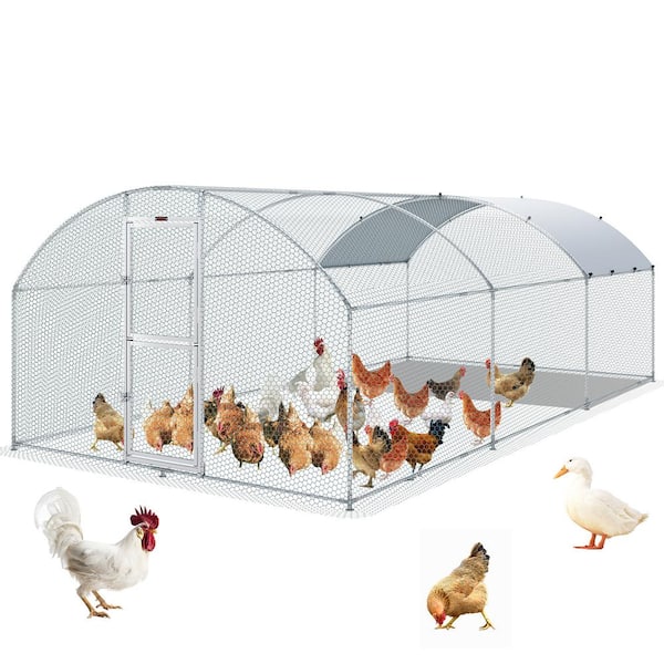 VEVOR Large Metal Chicken Coop 19.7 ft. x 9.8 ft. x 6.6 ft. Walkin Poultry Cage for Yard with Waterproof Cover Roof