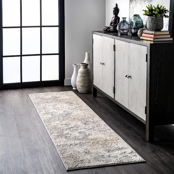 Contemporary Motto Abstract 2 ft. x 8 ft. Beige Indoor Runner Rug