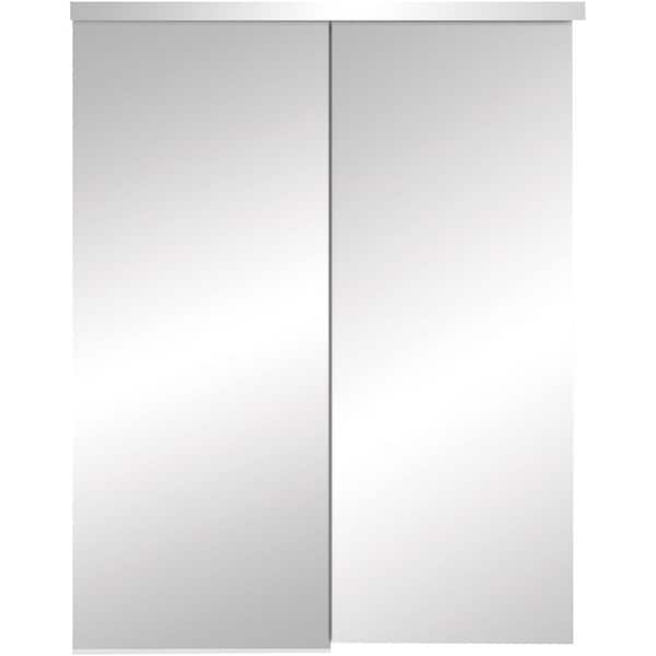 TRUporte 60 in. x 80 in. 325 Series Steel White Frameless Mirror Sliding Door