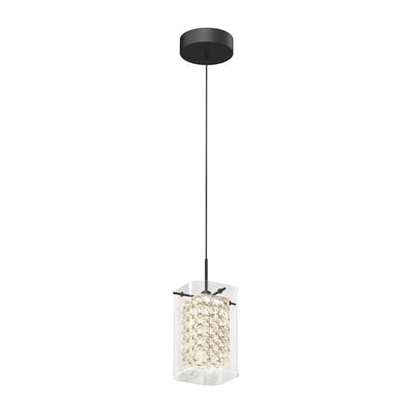 Crystal Cube 5.5-Watt 1-Light Matte Black Integrated LED Pendant Light with Clear Glass Shade