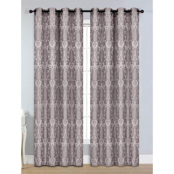 Window Elements Gray Jacquard Grommet Room Darkening Curtain - 54 in. W x 84 in. L (Set of 2)