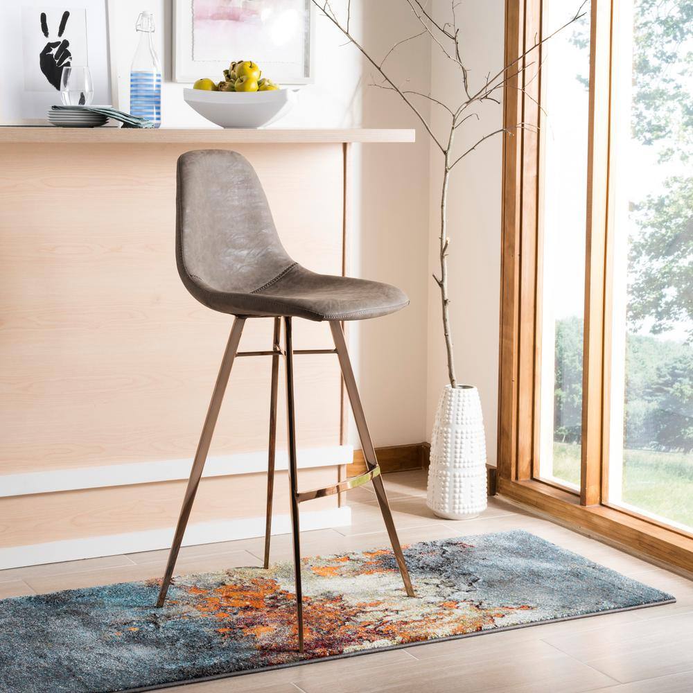 Taupe Faux Leather and Metal Bar Stool