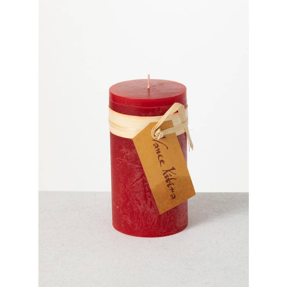 Vance Kitira Timber Collection Cranberry Pillar Candle - Deep Red Unscented 2x4 Inch, Burns 30 Hours
