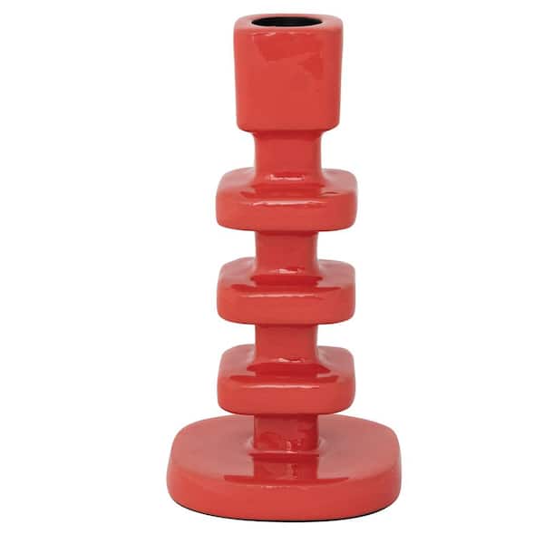 Coral Orange Square Enameled Aluminum Taper Holder