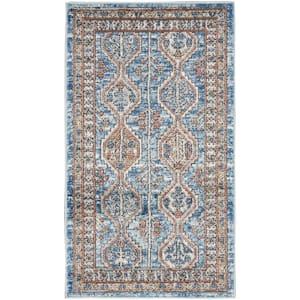 Concerto Blue/Multi doormat 2 ft. x 4 ft. Bordered Contemporary Kitchen Area Rug