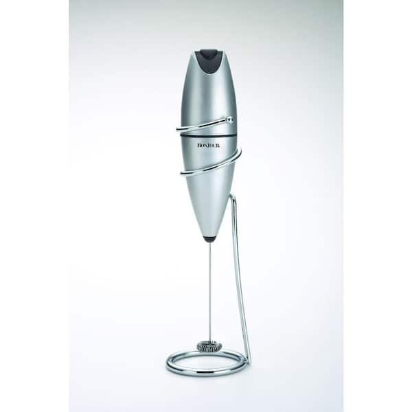 BonJour Battery-Powered Stainless Milk Frother with Chrome Stand