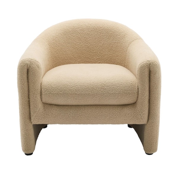Modern Camel Boucle Polyester Fabric Upholstered Accent Barrel Chair (Set of 1)